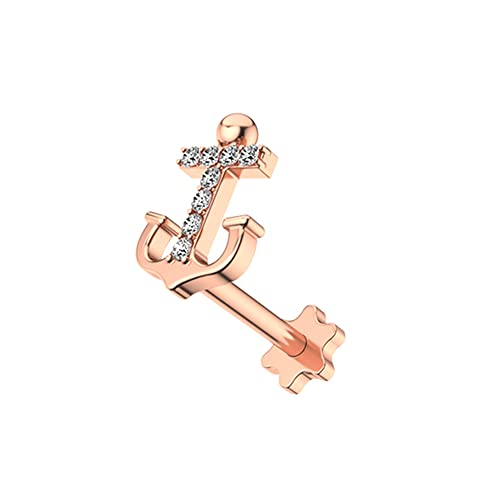 BlackAmazement 316L Edelstahl Piercing Labret Helix Tragus Monroe Cartilage Ohrstecker Anker Anchor Seefahrer Maritim 6mm Zirkonia CZ Silber Rosegold Damen (Rosegold) von BlackAmazement