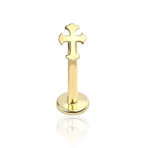 BlackAmazement 316L Edelstahl Piercing Labret Helix Tragus Monroe Cartilage Ohrstecker Kreuz Cross Kelten 6mm 8mm Silber Gold Damen Herren (Farbe Gold - Stablänge 8mm) von BlackAmazement