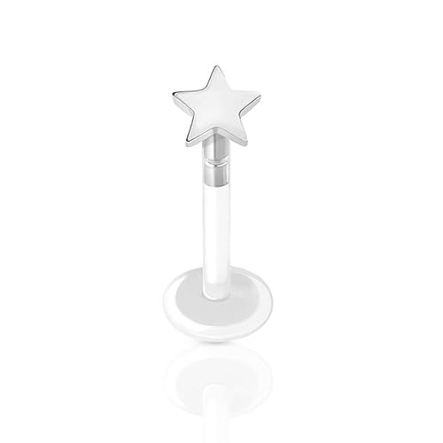 BlackAmazement 316L Edelstahl Piercing Labret Helix Tragus Monroe Cartilage Ohrstecker Push In 8mm Stern Star Halbmond Crescent Sichel Mond Silber Gold Damen (Modell Stern - Farbe Silber) von BlackAmazement
