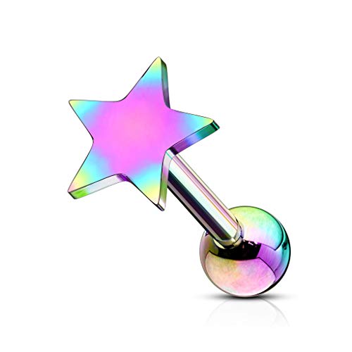 BlackAmazement 316L Edelstahl Piercing Tragus Helix Barbell Cartilage Ohrstecker Stern Star Rose Gold Schwarz Silber Rgenbogen Herren Damen (Regenbogen) von BlackAmazement