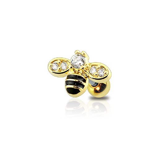 BlackAmazement 316L Edelstahl Piercing Tragus Helix Biene Bumblebee Silber Gold Damen (Gold) von BlackAmazement