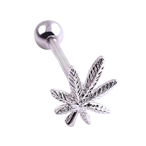 BlackAmazement 316L Edelstahl Piercing Zungenpiercing Barbell Cannabis Hanfblatt Pot Leaf Weed Silber Damen Herren von BlackAmazement