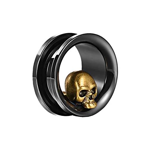 BlackAmazement 316L Edelstahl Plug Flesh Tunnel Inlay Piercing 3D Totenkopf Skull Schädel 08mm - 19mm Biker Herren (Ø 12mm - 1 Stück) von BlackAmazement