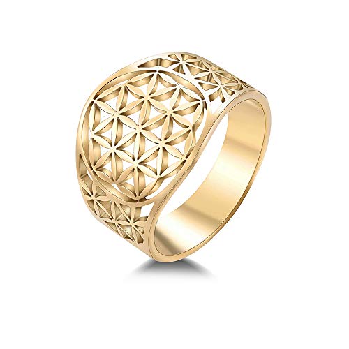 BlackAmazement 316L Edelstahl Ring Blume des Lebens Ornament Silber Rose Gold Damen (Gold, 63 (20.1)) von BlackAmazement