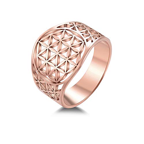 BlackAmazement 316L Edelstahl Ring Blume des Lebens Ornament Silber Rose Gold Damen (Rosegold, 55 (17.5)) von BlackAmazement