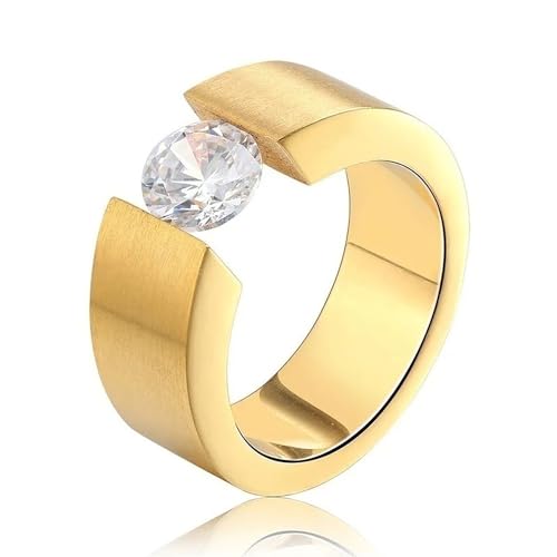 BlackAmazement 316L Edelstahl Ring Bombiert Schwarz Gold Silber IP Zirkonia CZ 6mm Ringgröße 52-71 elegant Damen (Gold, 52 (16,6)) von BlackAmazement