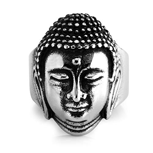 BlackAmazement 316L Edelstahl Ring Buddha Bodhi der Erwachte Silber Gold Damen Herren (Silber, 55 (17.5)) von BlackAmazement
