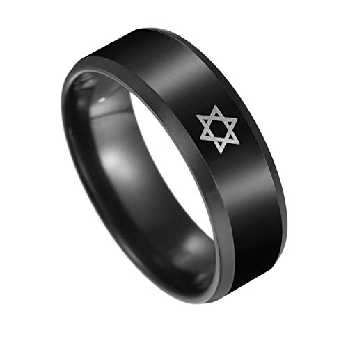 BlackAmazement 316L Edelstahl Ring Davidstern Hexagramm Star of David 8mm Stufenkante schwarz Damen Herren (57 (18.1)) von BlackAmazement