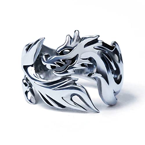 BlackAmazement 316L Edelstahl Ring Drache Dragon Größe 55-71 Biker Silber Herren (55 (17,5)) von BlackAmazement