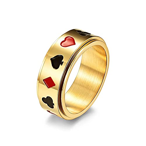 BlackAmazement 316L Edelstahl Ring Drehring Spinner Karten Farben Poker Zocker Pik Kreuz Karo Herz silber rot schwarz gold Herren (Gold, 63 (20,1)) von BlackAmazement