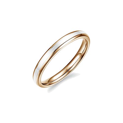 BlackAmazement 316L Edelstahl Ring Emaille Streifen Rosegold Silber Gold Weiß Schwarz 2mm Beisteckring Damen (Rosegold/Weiß, 57 (18.1)) von BlackAmazement