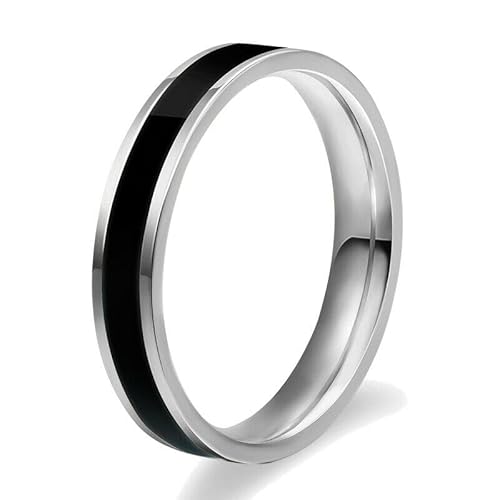 BlackAmazement 316L Edelstahl Ring Emaille Streifen Rosegold Silber Weiß Schwarz 4mm Damen (Silber/Schwarz, 57 (18.1)) von BlackAmazement