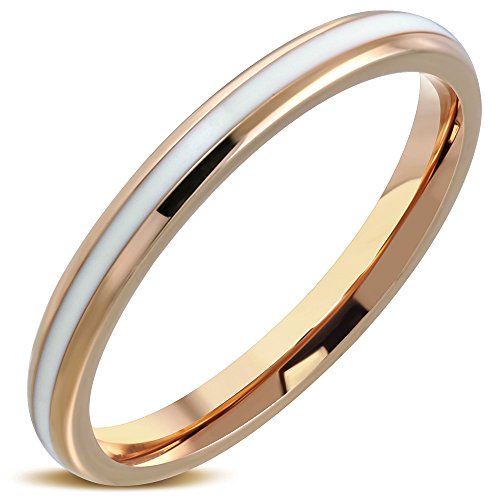 BlackAmazement 316L Edelstahl Ring Enamel Streifen Rosegold weiß schwarz dünn schlicht Herren Damen (Rosegold, 55 (17.5)) von BlackAmazement