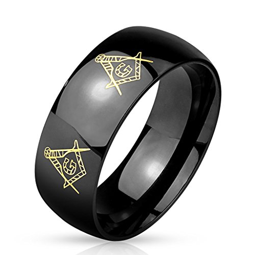 BlackAmazement 316L Edelstahl Ring Freimaurer Symbol Zirkel Loge Masonic schwarz Black Gold Herren (60 (19.1)) von BlackAmazement