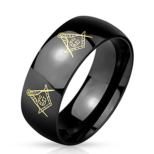 BlackAmazement 316L Edelstahl Ring Freimaurer Symbol Zirkel Loge Masonic schwarz Black Gold Herren (68 (21.6)) von BlackAmazement