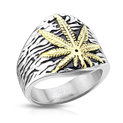 BlackAmazement 316L Edelstahl Ring Hanfblatt Pot Leaf Weed 60-73 Silber Gold schwarz Herren (71 (22,6)) von BlackAmazement