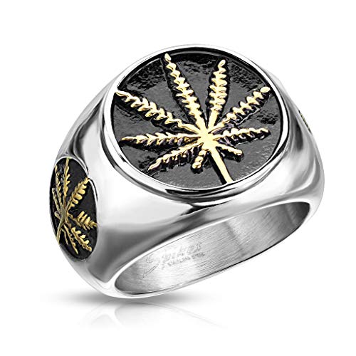 BlackAmazement 316L Edelstahl Ring Hanfblatt Pot Leaf Weed 60-73 Silber Silber Gold schwarz Herren (60 (19.1)) von BlackAmazement