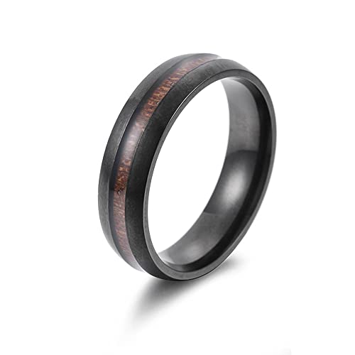 BlackAmazement 316L Edelstahl Ring Holz Maserung Inlay 6mm Größe 52-71 Gold Blau Schwarz Silber Damen Herren (Schwarz, 63 (20,1)) von BlackAmazement