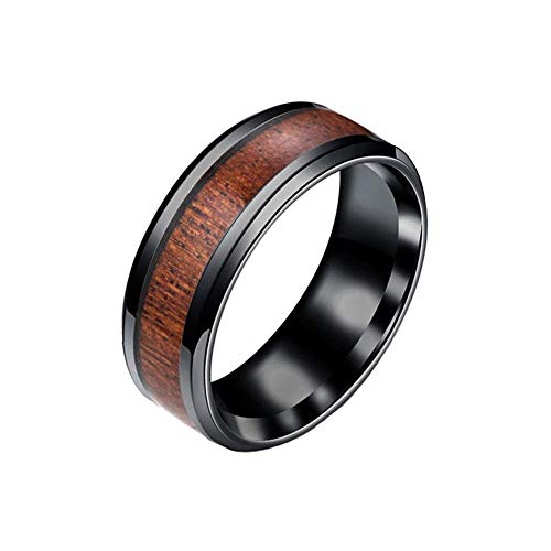 BlackAmazement 316L Edelstahl Ring Holz Maserung Inlay Größe 52-71 schwarz Silber Damen Herren (Schwarz, 52 (16.6)) von BlackAmazement