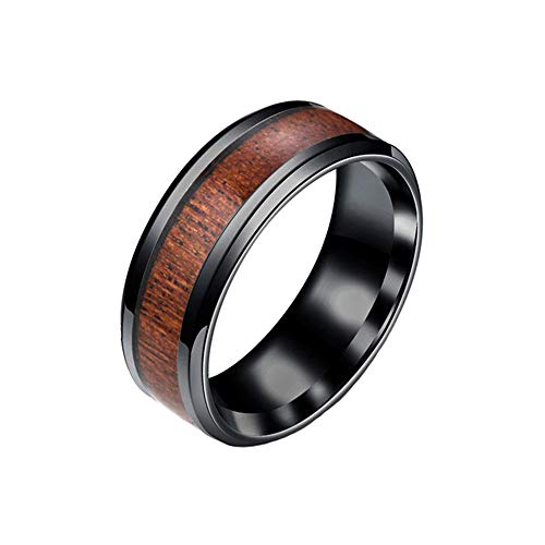 BlackAmazement 316L Edelstahl Ring Holz Maserung Inlay Größe 52-71 schwarz Silber Damen Herren (Schwarz, 65 (20.7)) von BlackAmazement