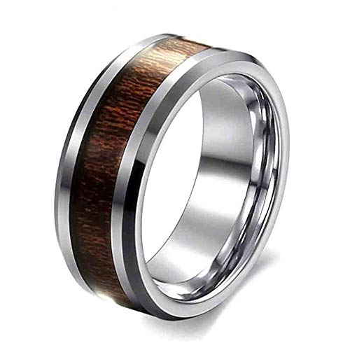 BlackAmazement 316L Edelstahl Ring Holz Maserung Inlay Größe 52-71 schwarz Silber Damen Herren (Silber, 65 (20.7)) von BlackAmazement