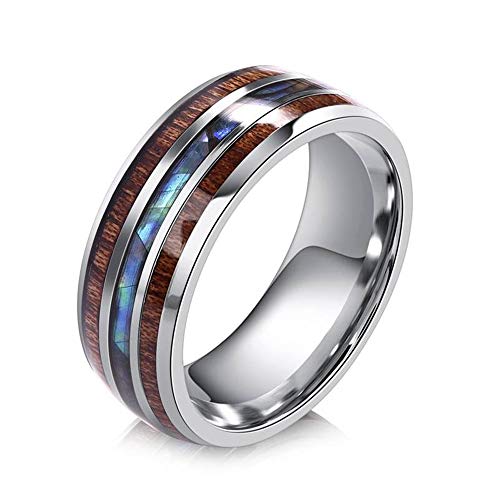 BlackAmazement 316L Edelstahl Ring Holz Maserung Opal Silber braun Herren Damen (60 (19.1)) von BlackAmazement