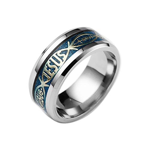 BlackAmazement 316L Edelstahl Ring Jesus Ichthys Fisch Christentum Gold blau Silber schwarz Herren Damen (Blue, 57 (18.1)) von BlackAmazement