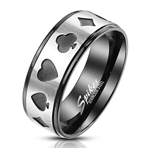 BlackAmazement 316L Edelstahl Ring Karten Farben Poker Zocker Pik Kreuz Karo Herz schwarz Silber Herren (63 (20.1)) von BlackAmazement