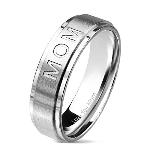 BlackAmazement 316L Edelstahl Ring MOM Familie Mutter mit Gravur Love You Mom Silber Rosegold Damen (Silber, 50 (15.9)) von BlackAmazement