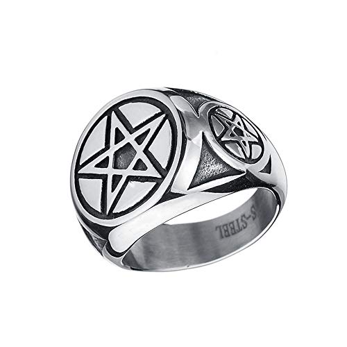 BlackAmazement 316L Edelstahl Ring Pentagramm Fünfstern Drudenfuß Pentakel Silber Schwarz Damen Herren (65 (20.7)) von BlackAmazement