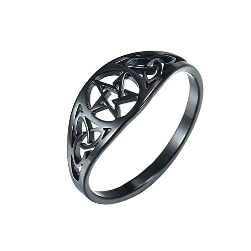 BlackAmazement 316L Edelstahl Ring Pentagramm Stern Star Fünfstern Drudenfuß Pentakel Silber Schwarz Rose Gold Damen Herren (Schwarz, 57 (18,1)) von BlackAmazement