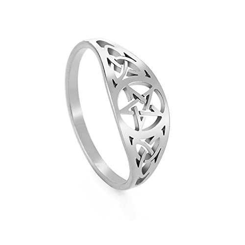 BlackAmazement 316L Edelstahl Ring Pentagramm Stern Star Fünfstern Drudenfuß Pentakel Silber Schwarz Rose Gold Damen Herren (Silber, 55 (17,5)) von BlackAmazement