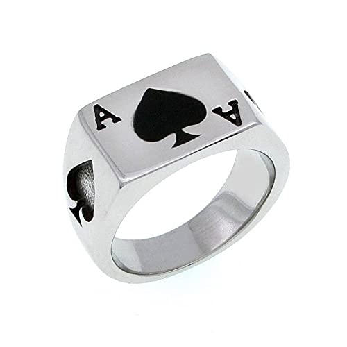 BlackAmazement 316L Edelstahl Ring Pik Ass Spielkarte Poker Zocker schwarz Silber Herren (57 (18.1)) von BlackAmazement