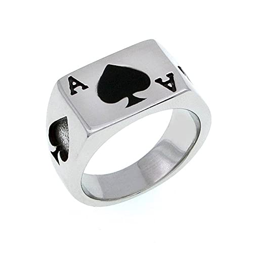 BlackAmazement 316L Edelstahl Ring Pik Ass Spielkarte Poker Zocker schwarz Silber Herren (68 (21.6)) von BlackAmazement