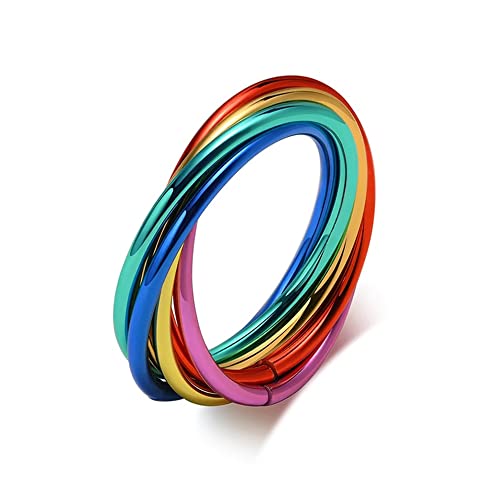 BlackAmazement 316L Edelstahl Ring Pride Regenbogen Ringe Rainbow Streifen Stripes Damen Herren (52 (16,6)) von BlackAmazement