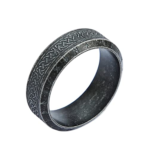 BlackAmazement 316L Edelstahl Ring Runen Knoten Wikinger Stufenkante Schriftzeichen Germanen antik silber schwarz Herren (Antik Silber dunkel, 71 (22,6)) von BlackAmazement