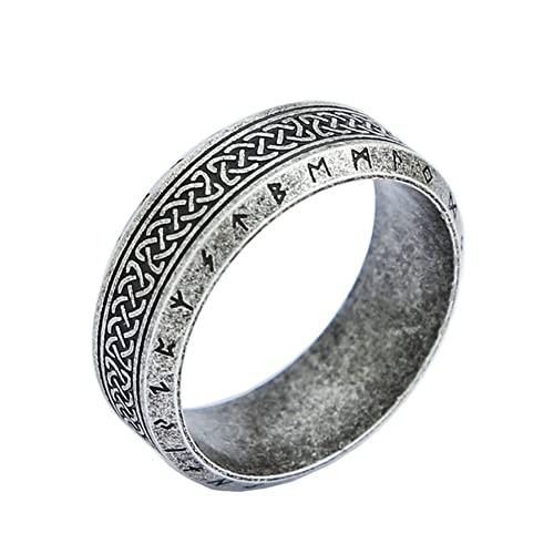 BlackAmazement 316L Edelstahl Ring Runen Knoten Wikinger Stufenkante Schriftzeichen Germanen antik silber schwarz Herren (Antik Silber hell, 71 (22,6)) von BlackAmazement