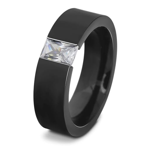 BlackAmazement 316L Edelstahl Ring Schwarz Black Zirkonia CZ Stein Square Gem klar schwarz schlicht Partnerring Herren Damen (Schwarz mit klaren Zirkonia, 52 (16,6)) von BlackAmazement