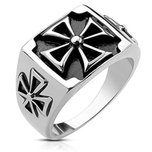 BlackAmazement 316L Edelstahl Ring Siegel Kreuz Iron Cross Edelstahl silber schwarz Biker Herren (63 (20,1)) von BlackAmazement