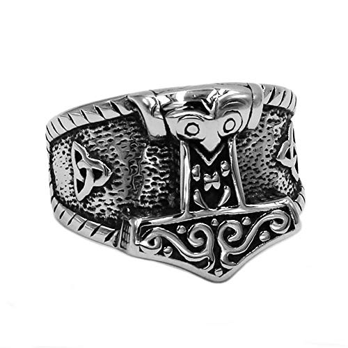 BlackAmazement 316L Edelstahl Ring Thors Hammer Mjölnir Malmer Celtic Tribal Knoten Silber schwarz Wikinger Biker Herren (65 (20.7)) von BlackAmazement