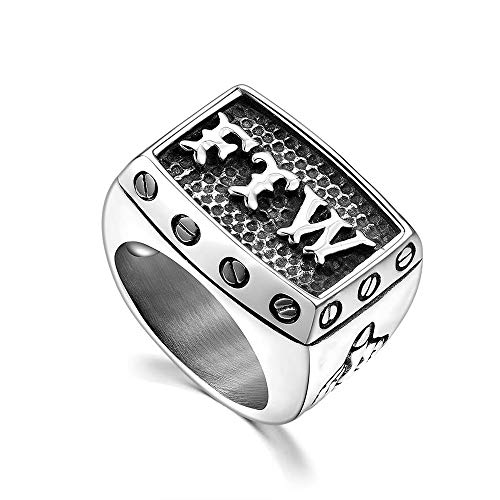 BlackAmazement 316L Edelstahl Ring Tief gravierte Buchstaben FTW Mittelfinger Silber Schwarz Punk Biker Herren (68 (21.6)) von BlackAmazement