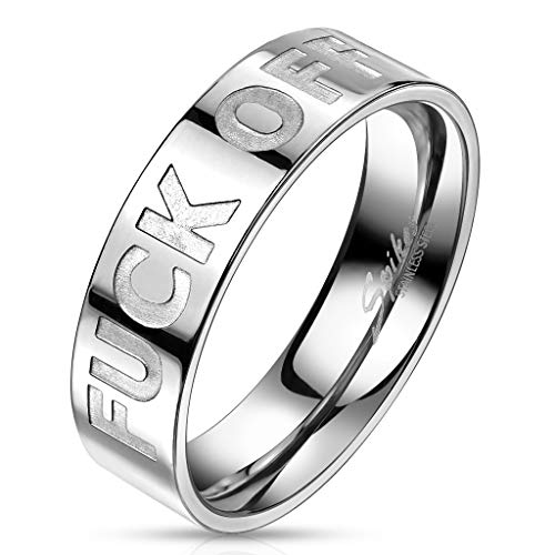 BlackAmazement 316L Edelstahl Ring Tief gravierte Wörter Buchstaben F-Off Silber Punk Biker Herren (71 (22.6)) von BlackAmazement