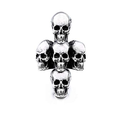 BlackAmazement 316L Edelstahl Ring Totenkopf Kreuz Stacked Skull Silber schwarz Biker Gothic Herren (60 (19.1)) von BlackAmazement