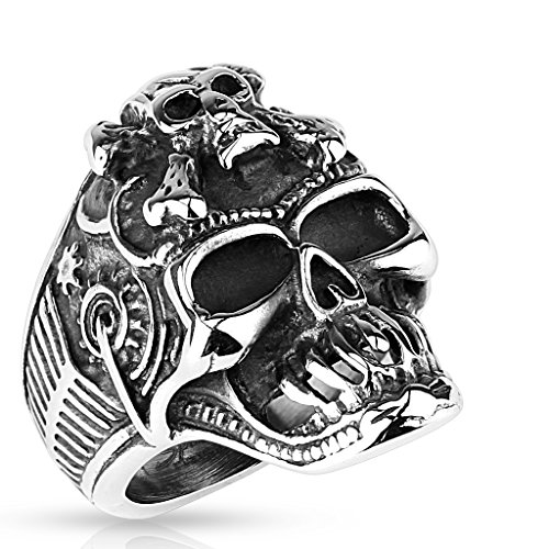 BlackAmazement 316L Edelstahl Ring Totenkopf Skull Reaper Klaue Silber Schwarz Biker Herren (Modell - Crossbone Skull, 68 (21.6)) von BlackAmazement