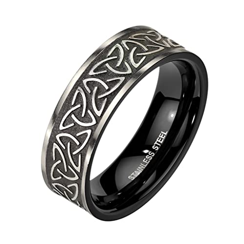 BlackAmazement 316L Edelstahl Ring Triqueta Knoten der Dreisamkeit Wikinger Kelten silber schwarz Herren (63 (20,1)) von BlackAmazement