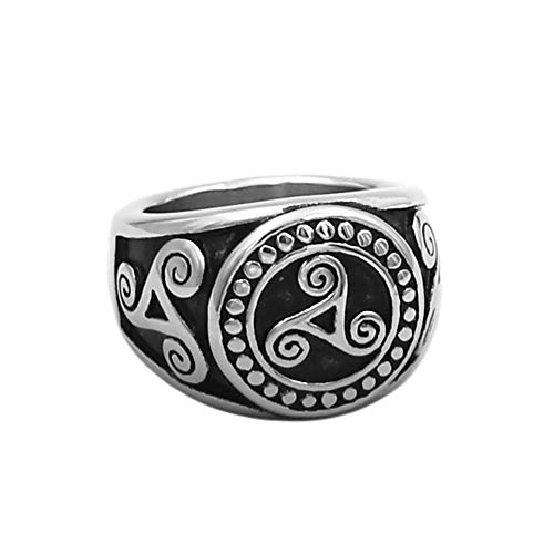 BlackAmazement 316L Edelstahl Ring Triskele Triskel Symbol Silber Schwarz Damen Herren (55 (17.5)) von BlackAmazement
