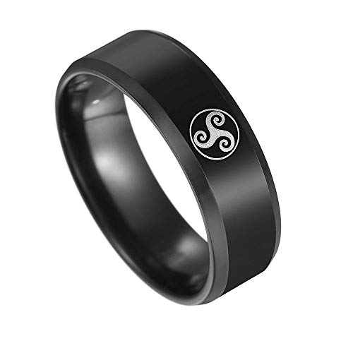 BlackAmazement 316L Edelstahl Ring Triskele Triskel Symbol Stufenkante Schwarz Damen Herren (55 (17.5)) von BlackAmazement