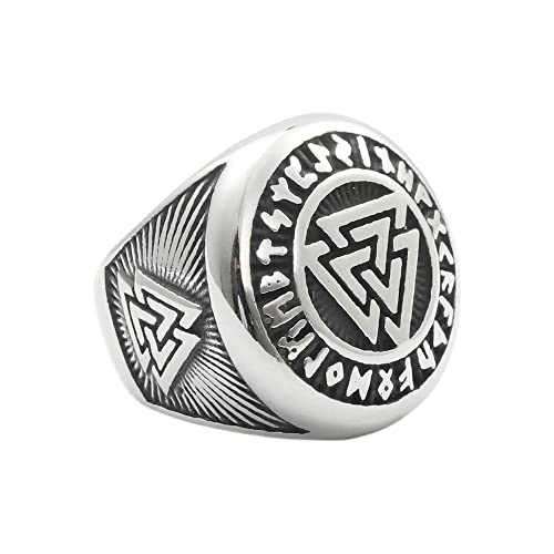 BlackAmazement 316L Edelstahl Ring Valknut Wotansknoten Symbol Runen Wikinger Schriftzeichen Germanen Silber Herren (63 (20,1)) von BlackAmazement