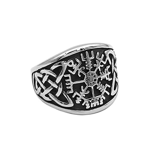 BlackAmazement 316L Edelstahl Ring Vegvisir Wegweiser Midgard Runen Knoten Wikinger Schriftzeichen Kelten Germanen Herren (68 (21,6)) von BlackAmazement