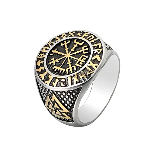 BlackAmazement 316L Edelstahl Ring Vegvisir Wegweiser Midgard Runen Knoten Wikinger Schriftzeichen Kelten Germanen Silber Gold Schwarz Herren (55 (17,5)) von BlackAmazement